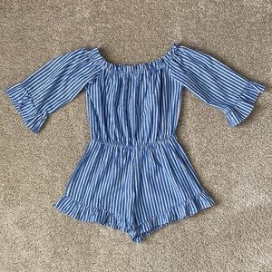 Shein Striped Off The Shoulder Flounce Romper
